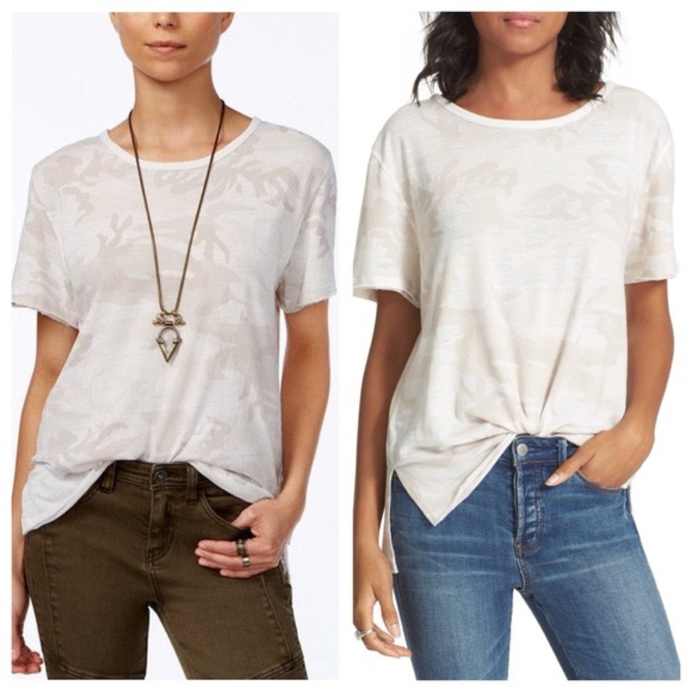 FREE PEOPLE TAN CAMO TEE